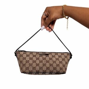 Gucci Beige and Black Monogram Clutch